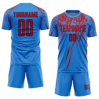 Custom Powder Blue Red-Navy Sublimation Soccer Uniform Jersey