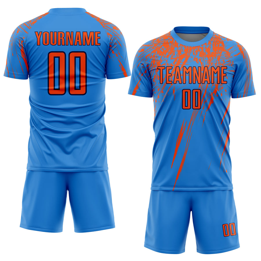 Custom Powder Blue Orange-Navy Sublimation Soccer Uniform Jersey