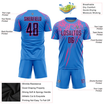 Custom Powder Blue Navy-Pink Sublimation Soccer Uniform Jersey