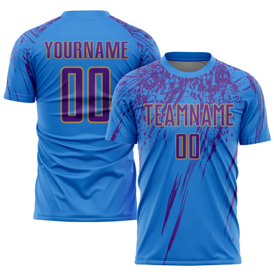 Custom Powder Blue Purple-Old Gold Sublimation Soccer Uniform Jersey