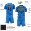 Custom Powder Blue Black-Old Gold Sublimation Soccer Uniform Jersey