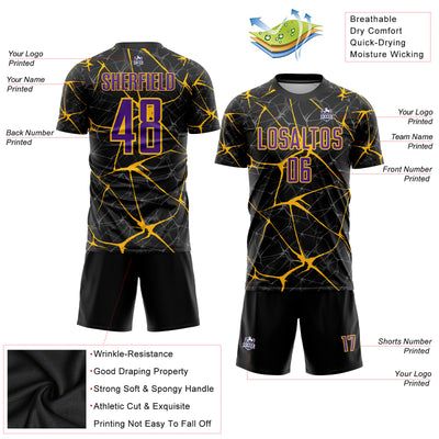 Custom Black Purple-Gold Sublimation Soccer Uniform Jersey