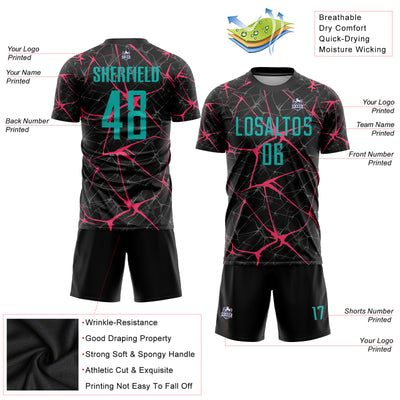 Custom Black Aqua-Neon Pink Sublimation Soccer Uniform Jersey