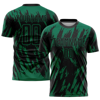 Custom Kelly Green Black Sublimation Soccer Uniform Jersey