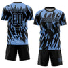 Custom Light Blue Black Sublimation Soccer Uniform Jersey