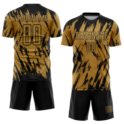 Custom Old Gold Black Sublimation Soccer Uniform Jersey