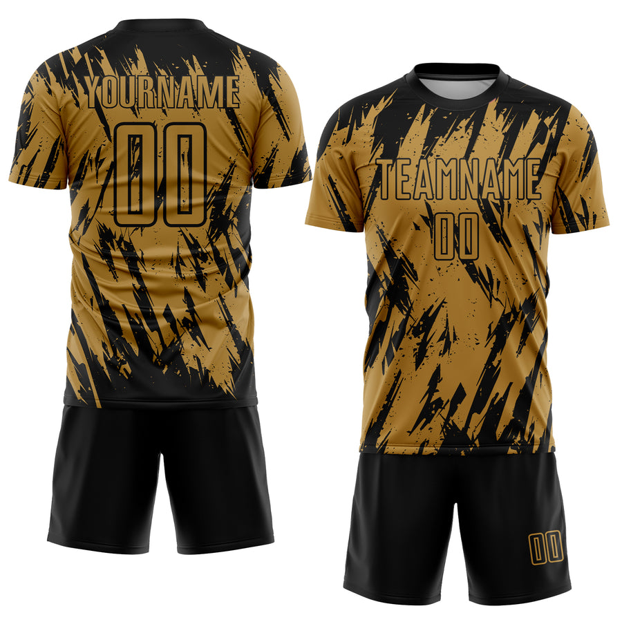 Custom Old Gold Black Sublimation Soccer Uniform Jersey