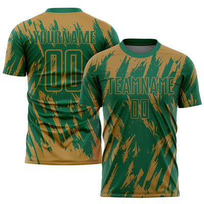 Custom Old Gold Kelly Green Sublimation Soccer Uniform Jersey