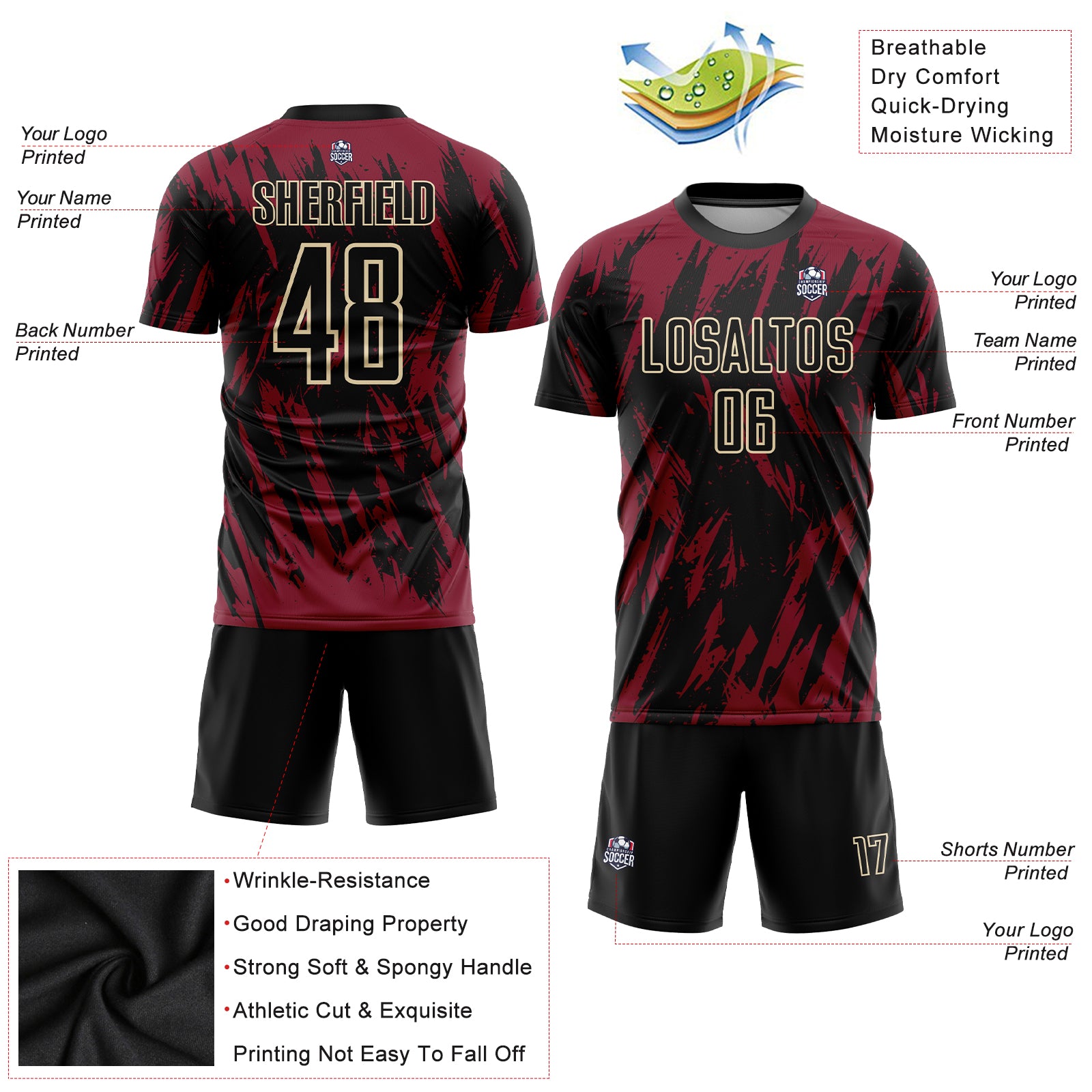 Custom Crimson Black-City Cream Sublimation Soccer Uniform Jersey