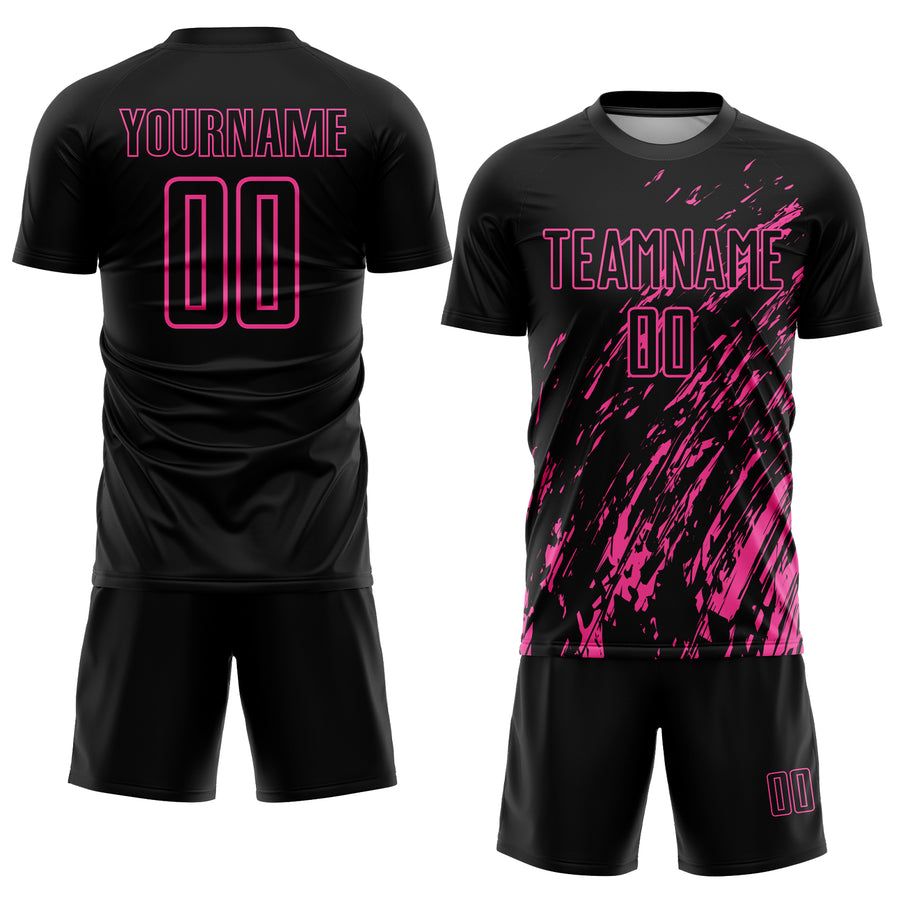 Custom Black Pink Sublimation Soccer Uniform Jersey