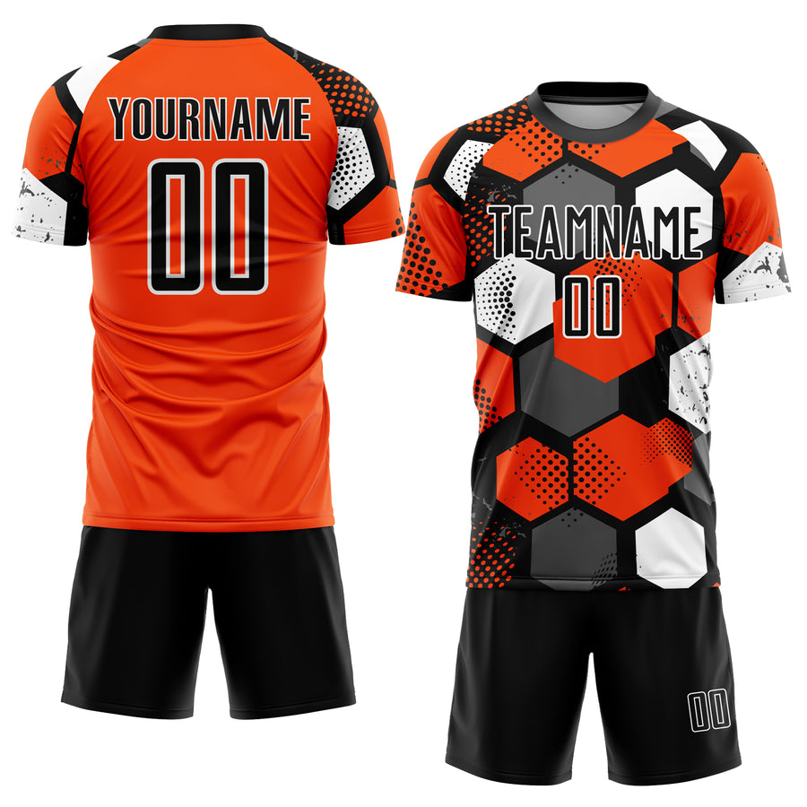 Custom Orange Black-White Sublimation Soccer Uniform Jersey