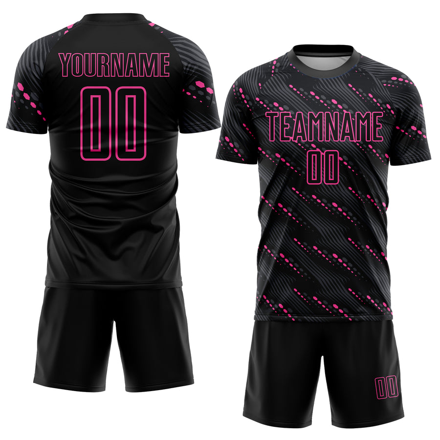 Custom Black Pink Sublimation Soccer Uniform Jersey