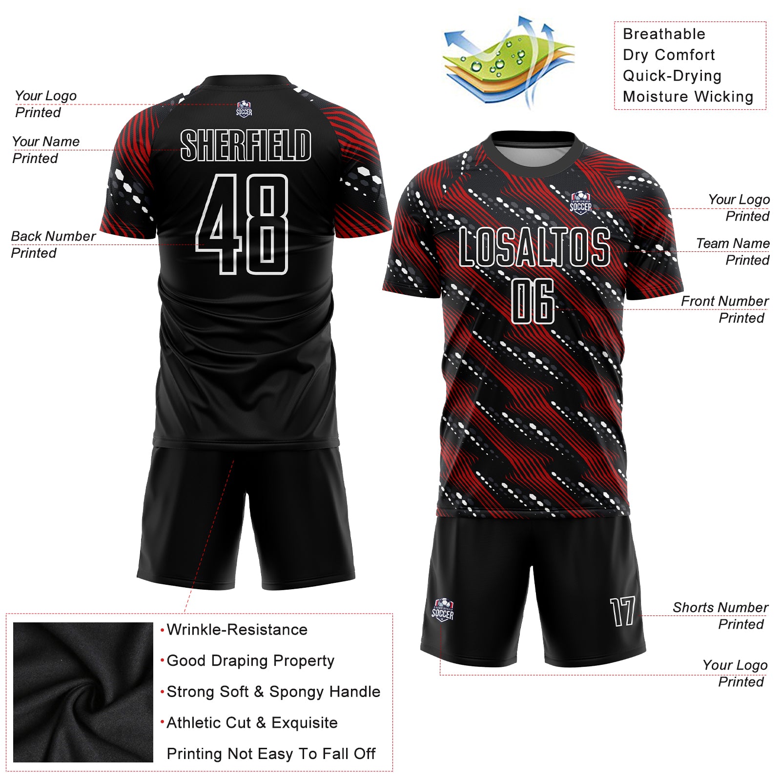 Custom Black Red-White Sublimation Soccer Uniform Jersey