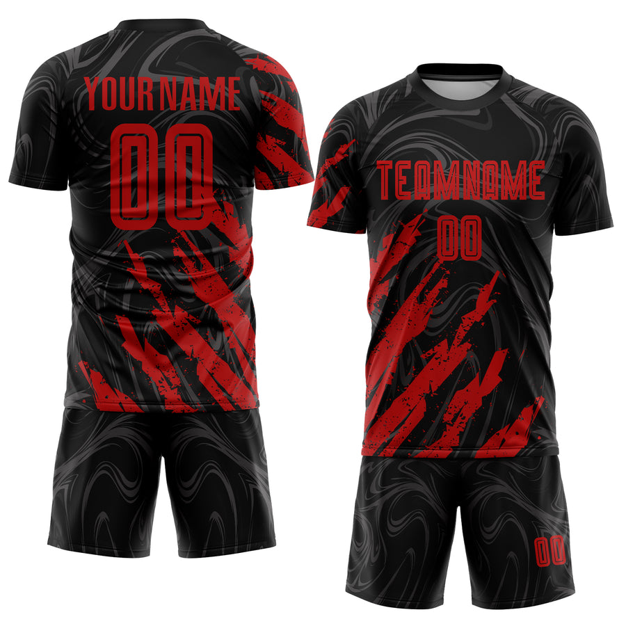 Custom Black Red Sublimation Soccer Uniform Jersey