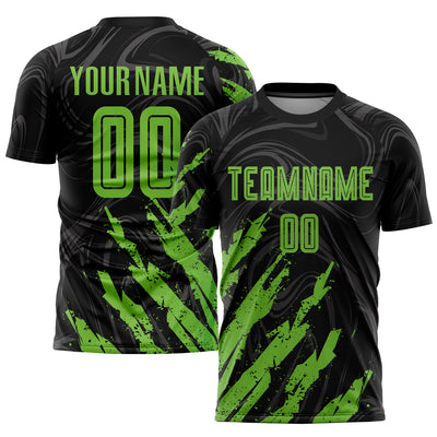 Custom Black Neon Green Sublimation Soccer Uniform Jersey