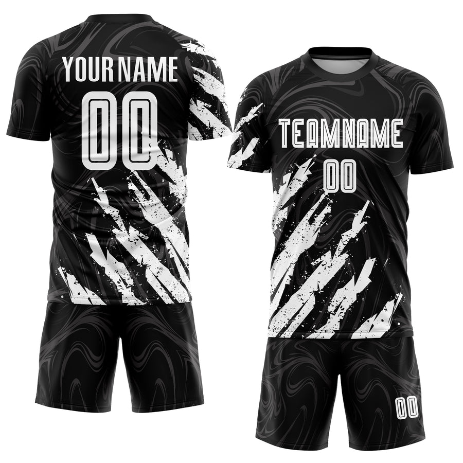 Custom Black White Sublimation Soccer Uniform Jersey