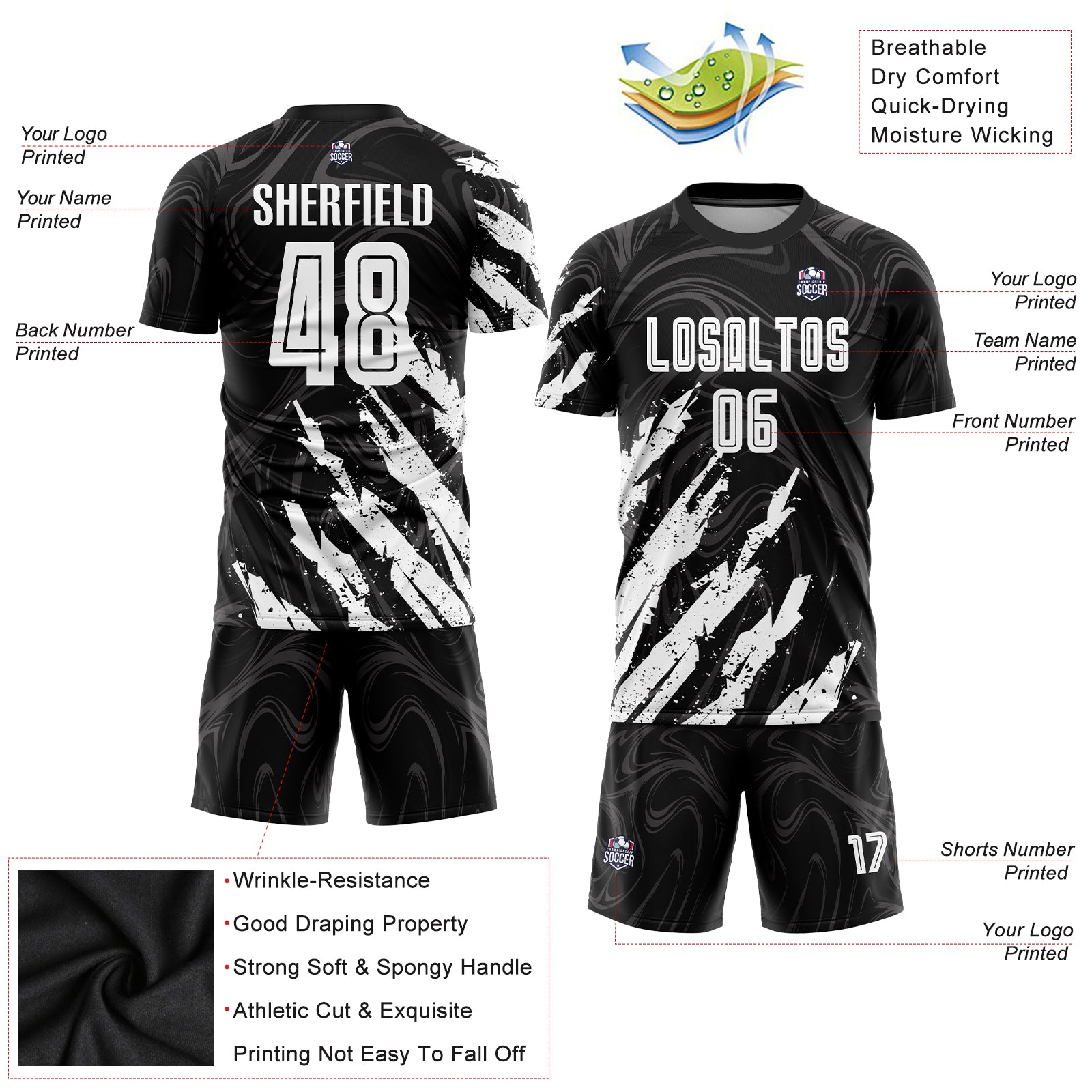 Custom Black White Sublimation Soccer Uniform Jersey