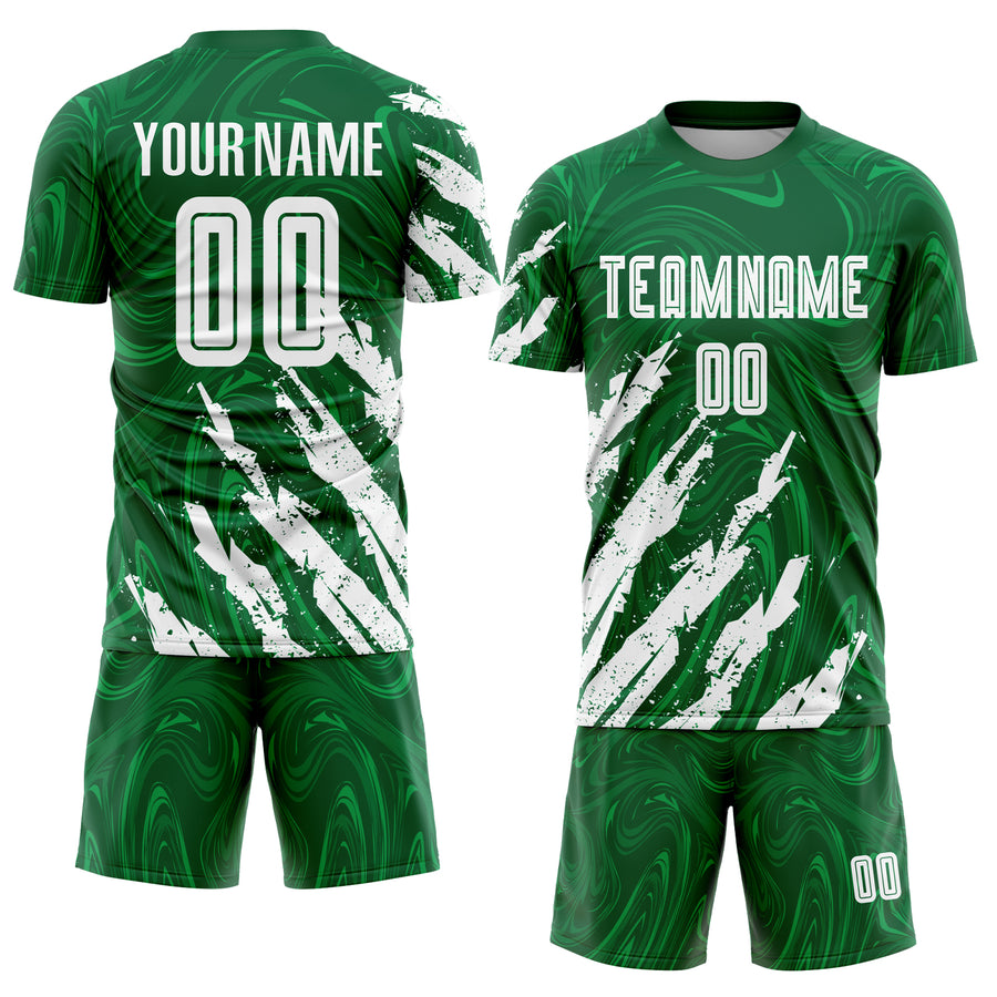 Custom Kelly Green White Sublimation Soccer Uniform Jersey