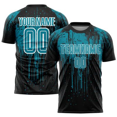 Custom Teal Black-White Sublimation Soccer Uniform Jersey