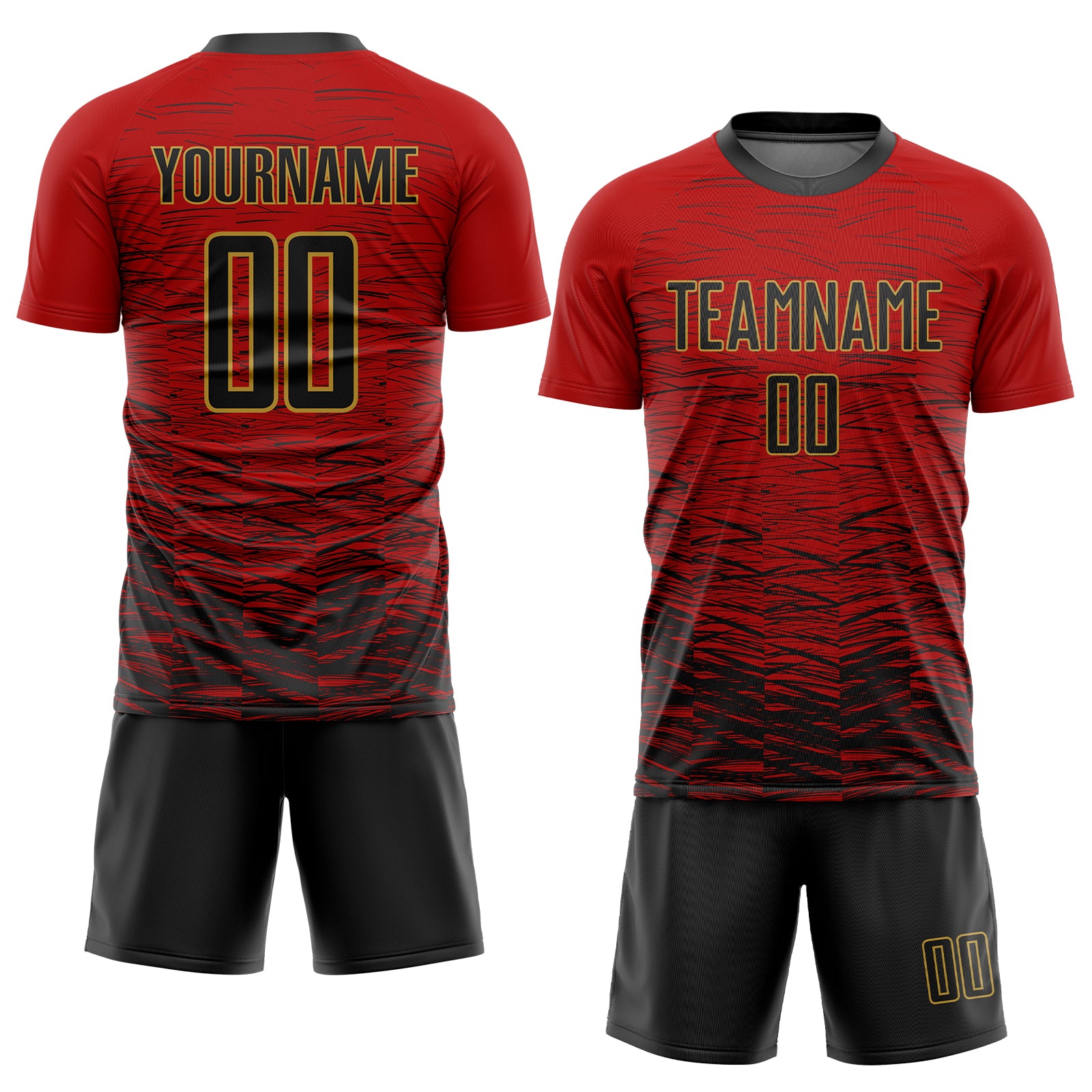 Custom Red Black-Old Gold Sublimation Soccer Uniform Jersey