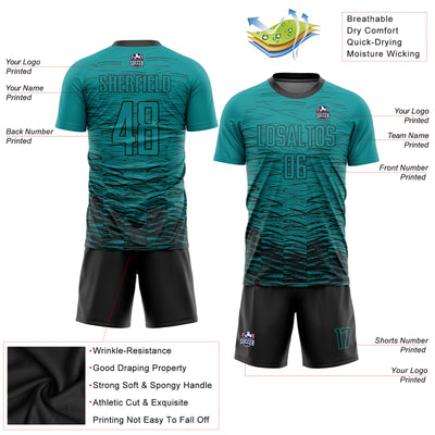 Custom Teal Black Sublimation Soccer Uniform Jersey