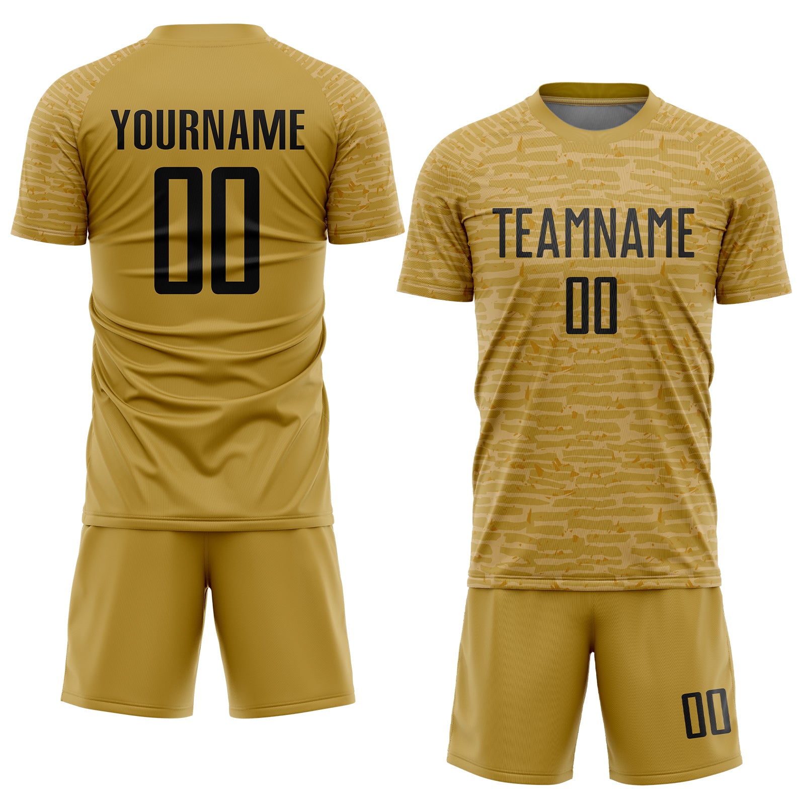 Custom Old Gold Black Sublimation Soccer Uniform Jersey