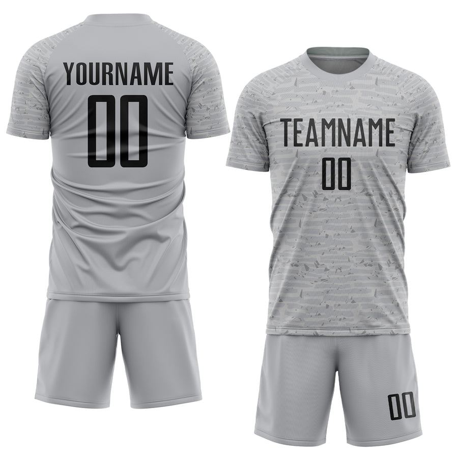 Custom Gray Black Sublimation Soccer Uniform Jersey