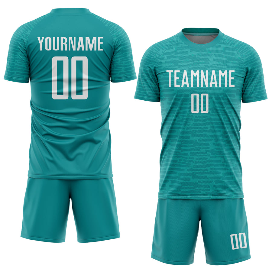 Custom Teal White Sublimation Soccer Uniform Jersey