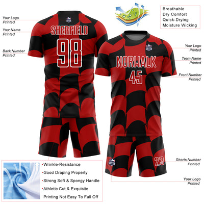 Custom Black Red-White Plaid Sublimation Soccer Uniform Jersey