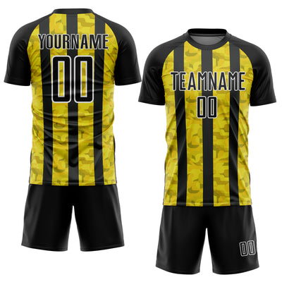 Custom Black Yellow-White Sublimation Soccer Uniform Jersey