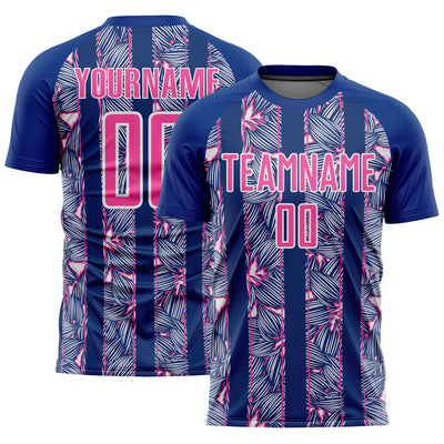 Custom Royal Pink-White Flowers Sublimation Soccer Uniform Jersey