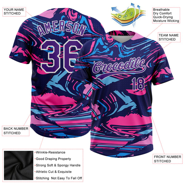 Custom Figure Purple Navy-Pink Two-Button Unisex Softball Jersey Women's Size:M