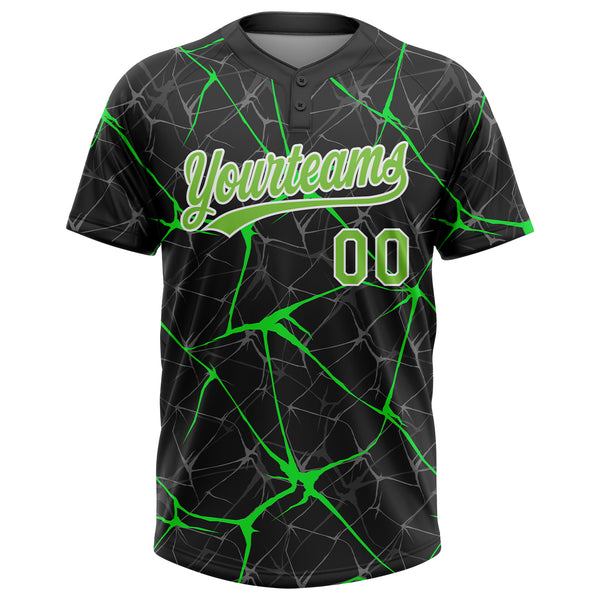 Custom Neon Green Black 3D Pattern Two-Button Unisex Softball Jersey