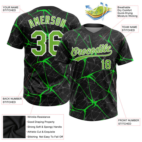 Custom Neon Green Black-White 3D Pattern Two-Button Unisex Softball Jersey