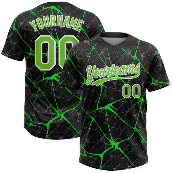 Custom Neon Green Black 3D Pattern Two-Button Unisex Softball Jersey