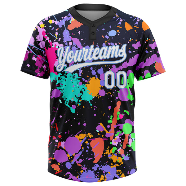 Custom Graffiti Pattern Purple-White 3D Bright Psychedelic Two-Button  Unisex Softball Jersey