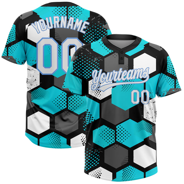 Custom Sky Blue White Black-Light Blue 3D Pattern Two-Button Unisex  Softball Jersey