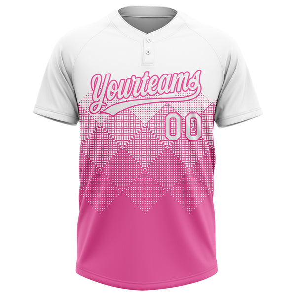 Custom Pink Black-White Two-Button Unisex Softball Jersey