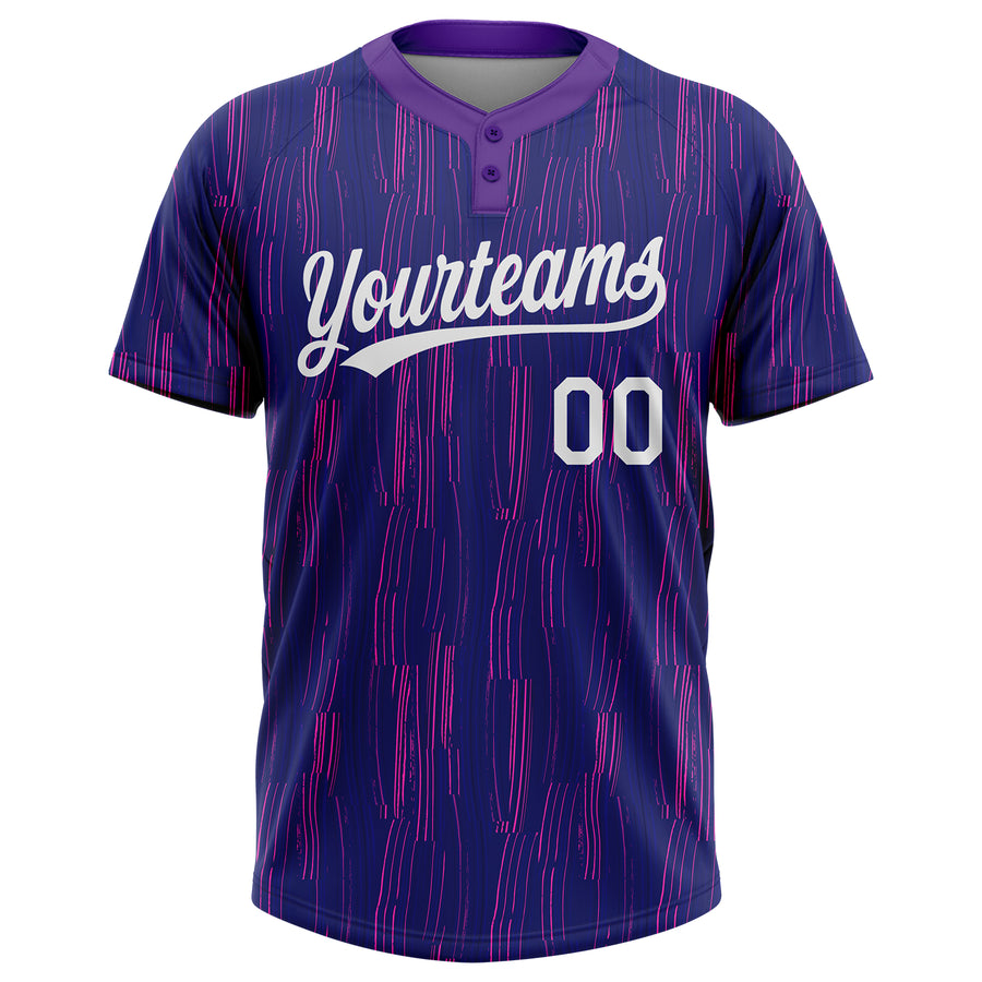 Custom Purple White 3D Pattern Two-Button Unisex Softball Jersey