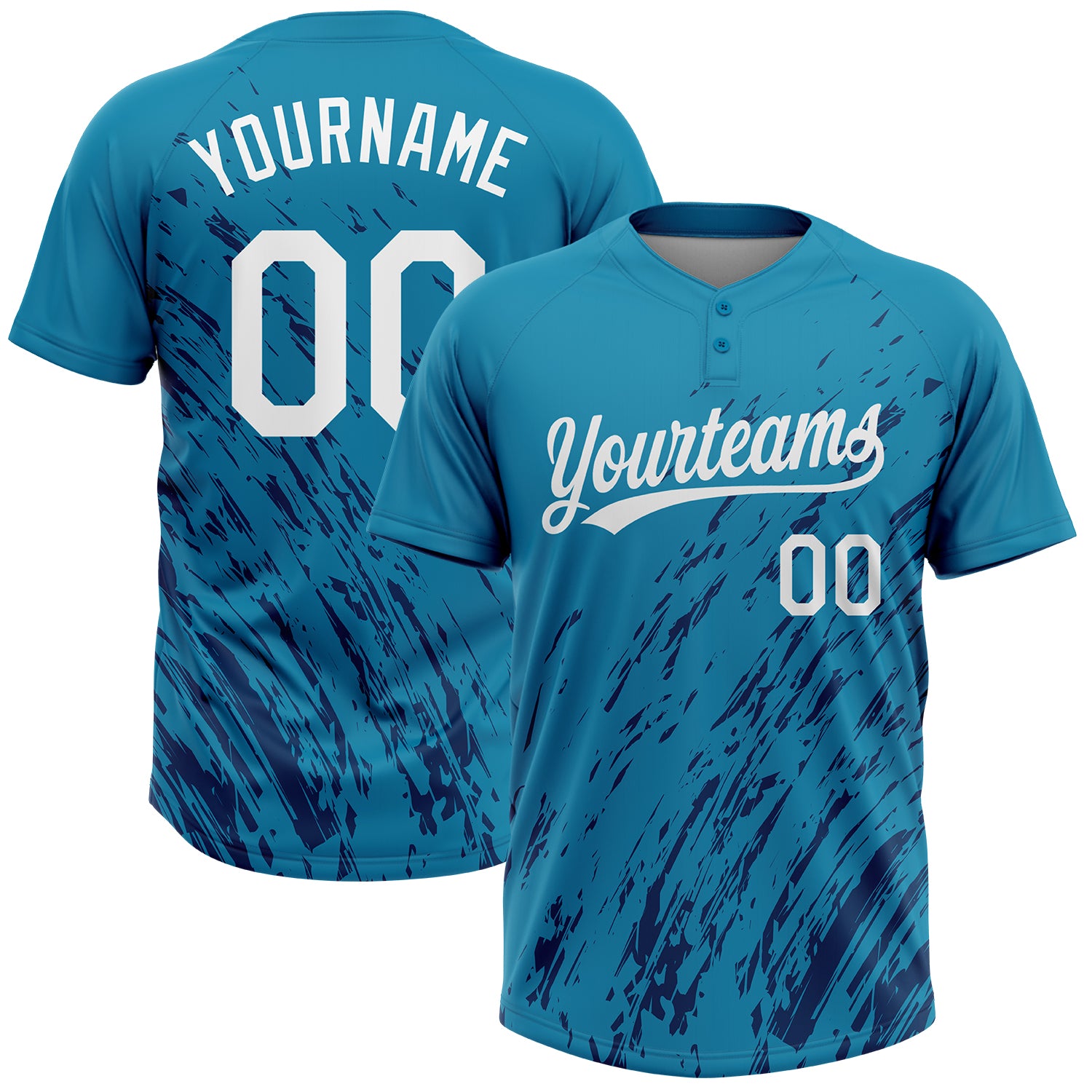 Custom 3D Pattern Softball Jersey Black White-Light Blue Two-Button Unisex  - FansIdea