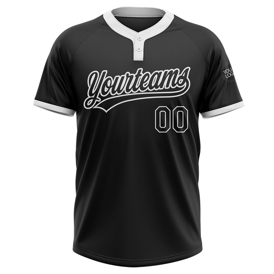 Custom Black Black-White Two-Button Unisex Softball Jersey