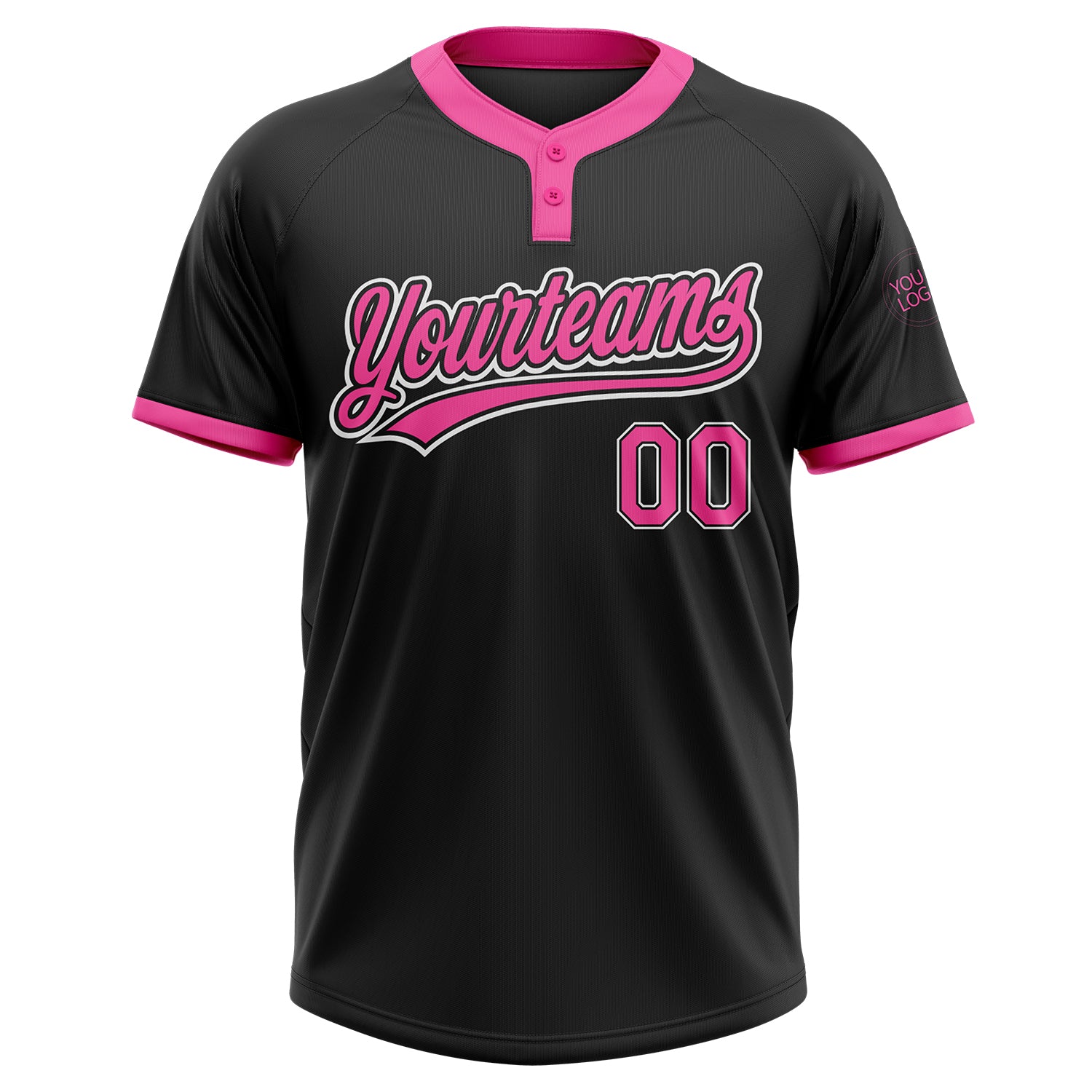 Custom Black Pink-White Two-Button Unisex Softball Jersey