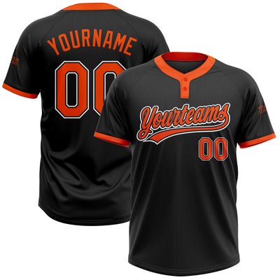 Custom Black Orange-White Two-Button Unisex Softball Jersey