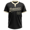 Custom Black Black-Cream Two-Button Unisex Softball Jersey