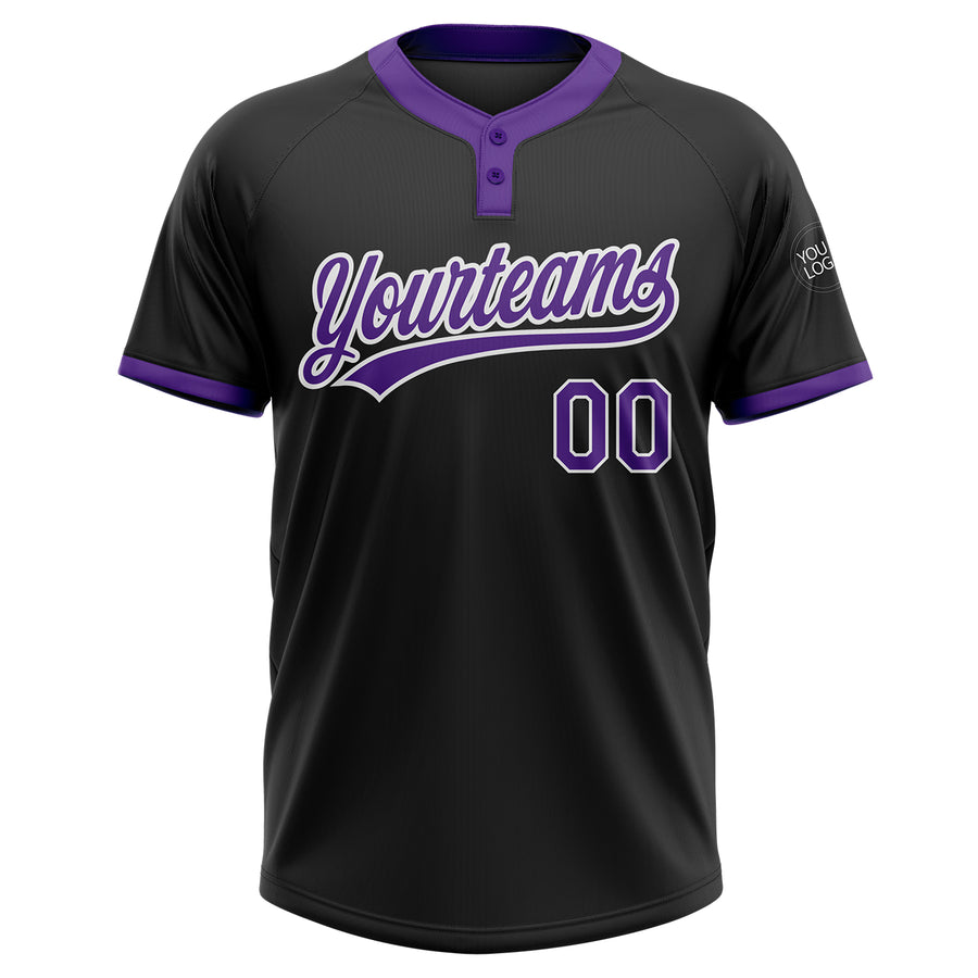 Custom Black Purple-White Two-Button Unisex Softball Jersey