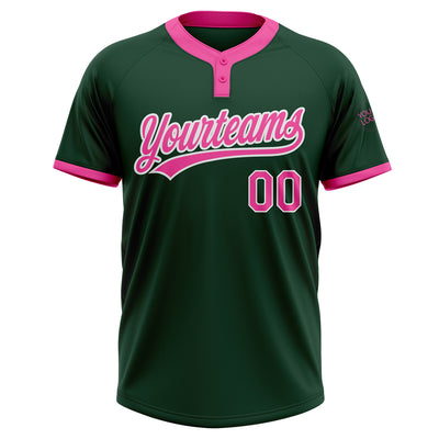 Custom Green Pink-White Two-Button Unisex Softball Jersey