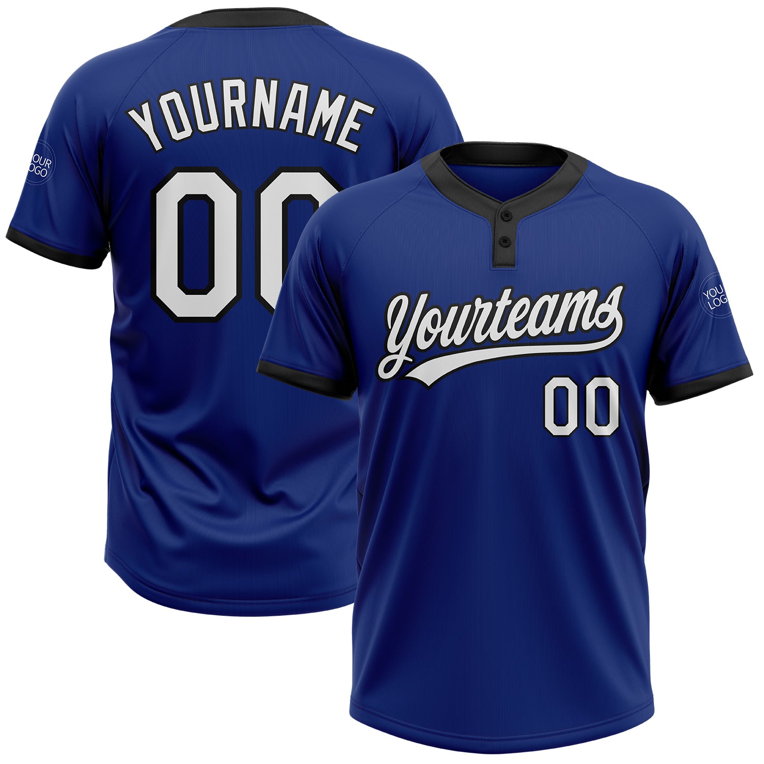 Custom Royal White-Black Two-Button Unisex Softball Jersey