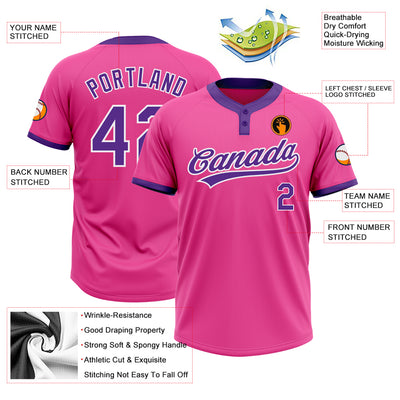 Custom Pink Purple-White Two-Button Unisex Softball Jersey