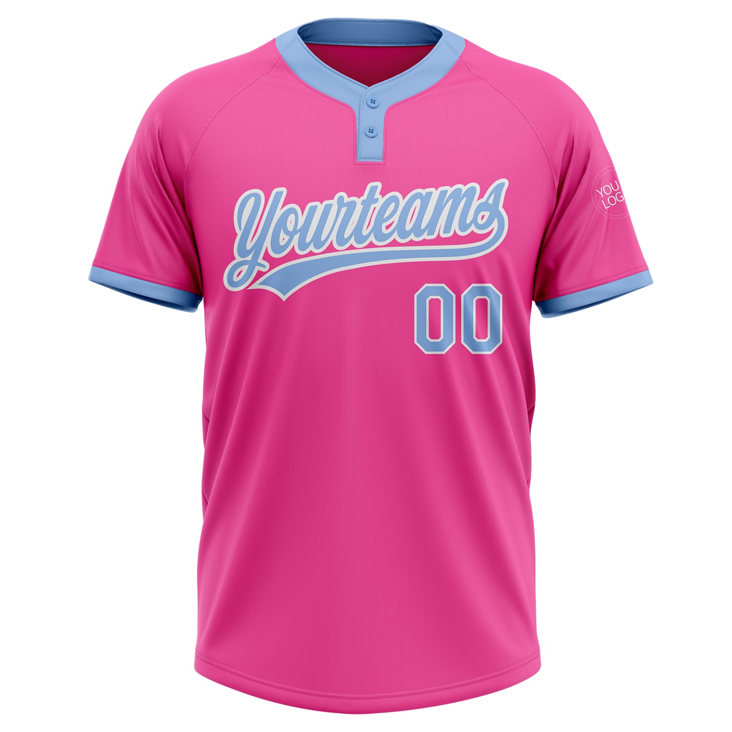 Custom Pink Light Blue-White Two-Button Unisex Softball Jersey