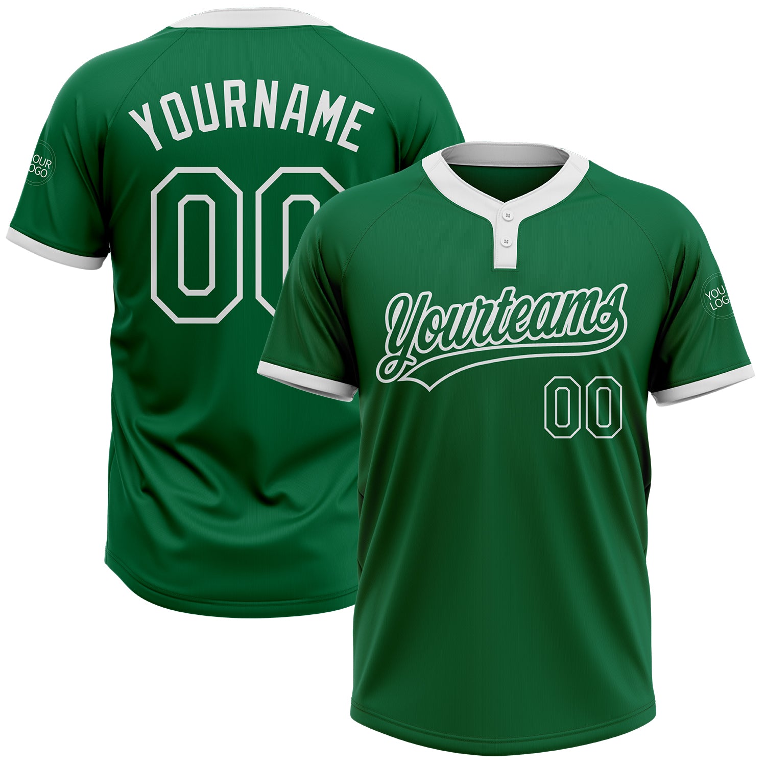 Custom Kelly Green Kelly Green-White Two-Button Unisex Softball Jersey